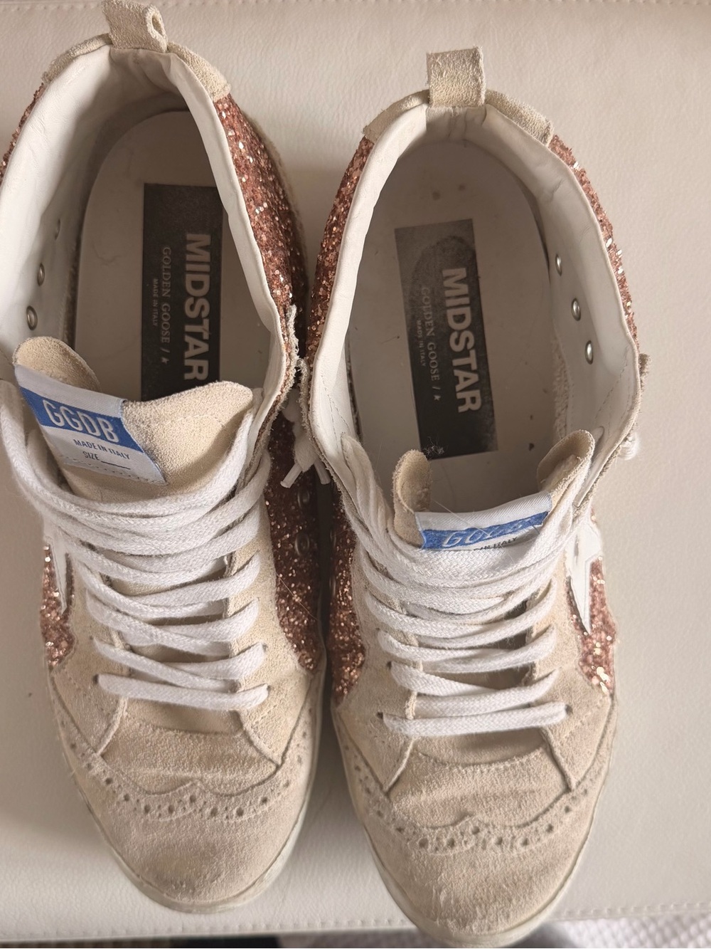 Authentic Golden Goose Rose Gold Glitter Mid-Top Sneakers - Picture 6 of 12